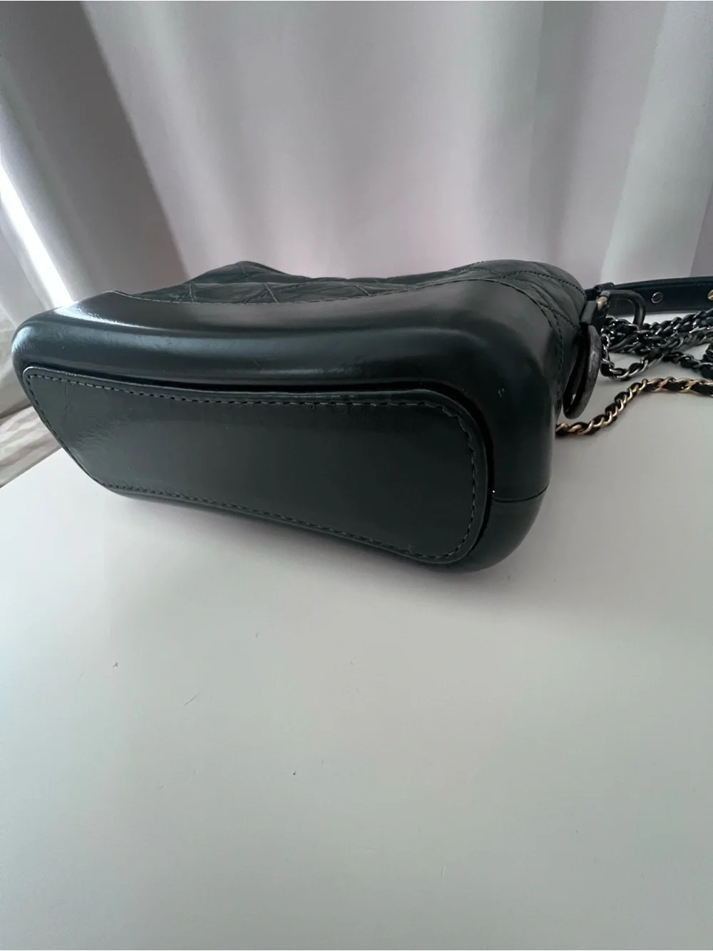 CHANEL Gabrielle Green Quilted Lambskin Chain Strap Crossbody with Gold CC Charm